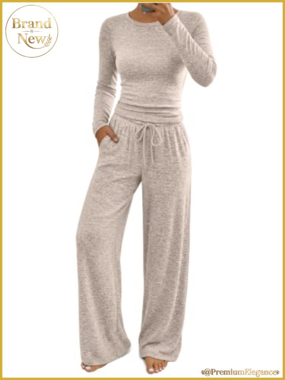 Womens 2 Piece Lounge Set Long Sleeve Wide Leg Pants Rayon Blend